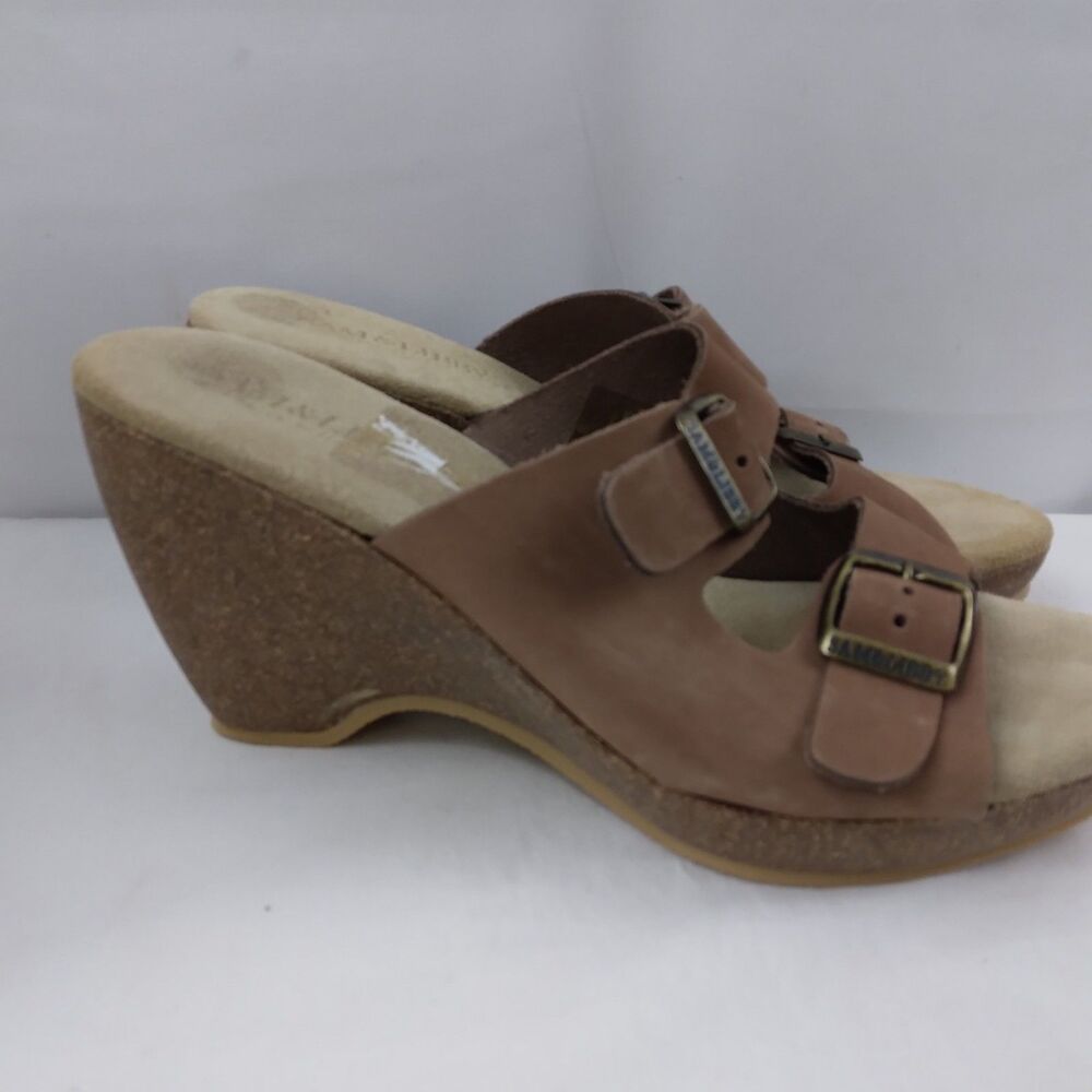 Sam & Libby Brookfield Slide Wedge Sandals Brown Leather Double Buckle Boho 8 - Picture 3 of 14